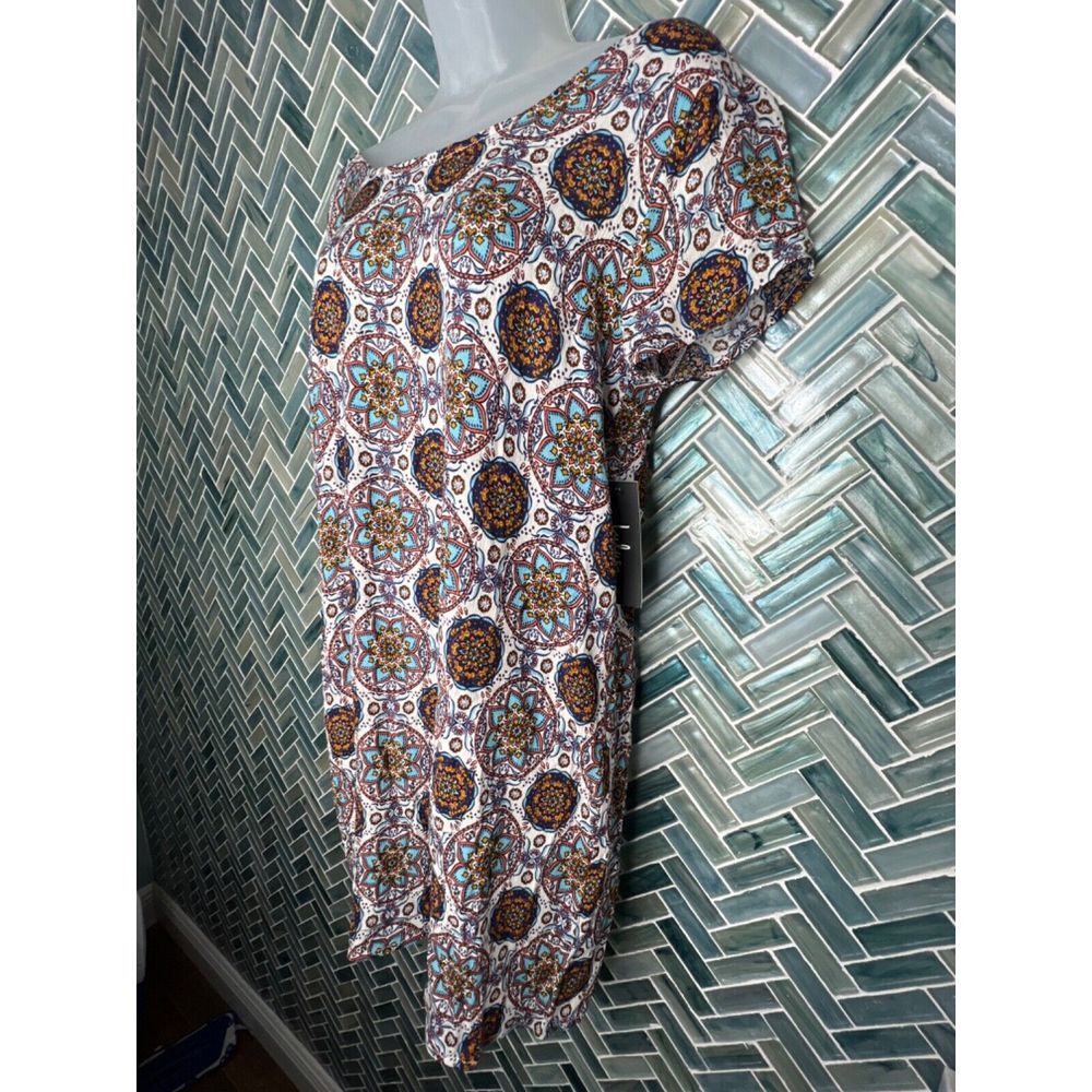 NEW LULUS PERFECT GETAWAY BLUE ORANGE MEDALLION PRINT SHIFT DRESS FLOWY BOHO SM - Picture 4 of 10